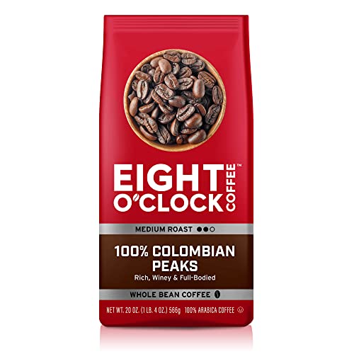 Eight O'Clock Coffee 100% Colombian Peaks, Medium Roast, Whole Bean Coffee, 20 Ounce, 100% Arabica, Kosher Certified