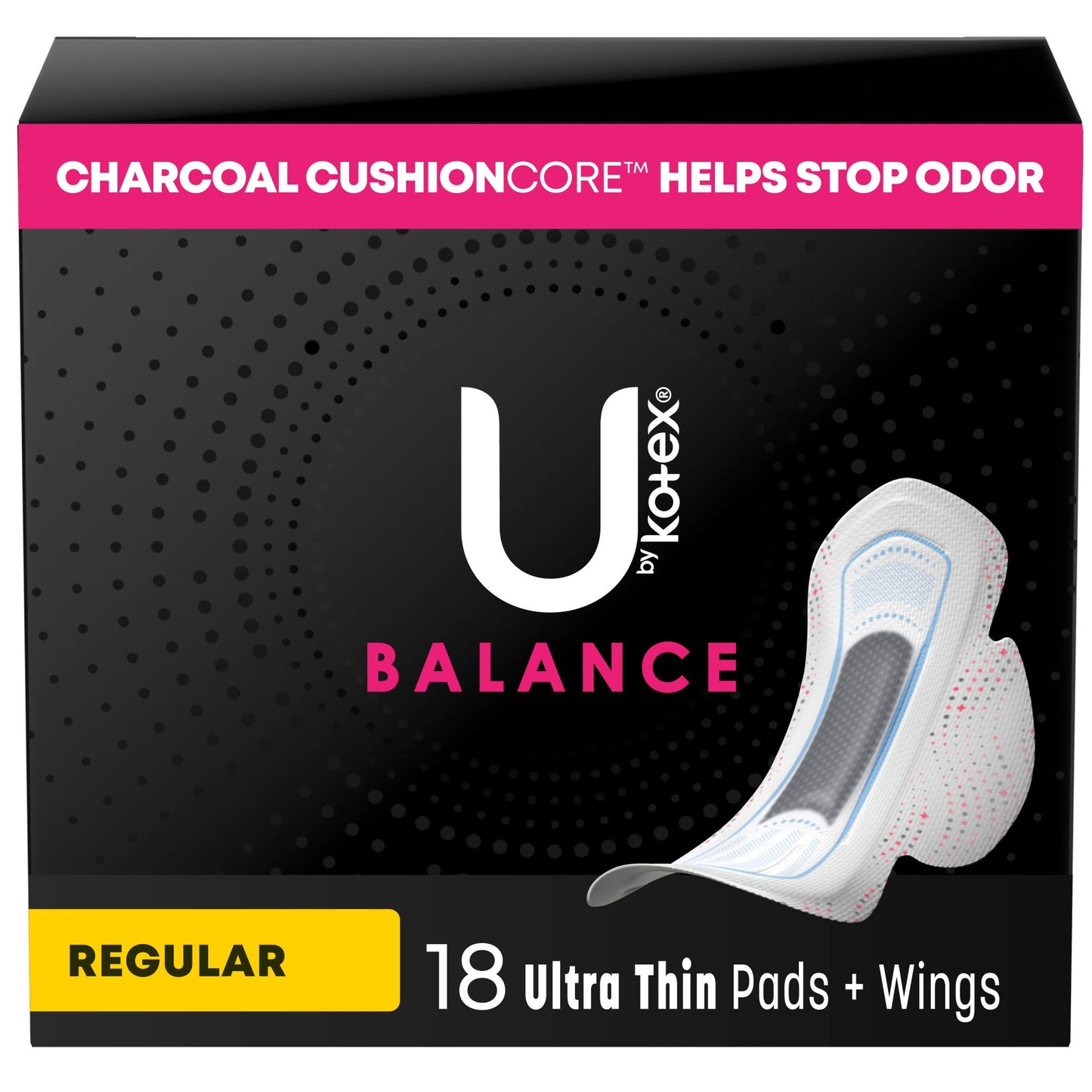 U by Kotex Balance Ultra Thin Pads with Wings Regular Absorbency 18 Count