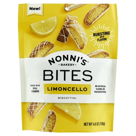 Nonni S Limoncello Biscotti Bites 4.8oz Pouch of Lemon Cookies with a Layer of Icing.