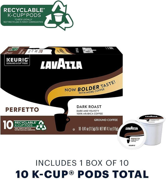 Lavazza Coffee K-Cup Pods, Perfetto Dark Roast, 10 Ct, 3.4 Oz