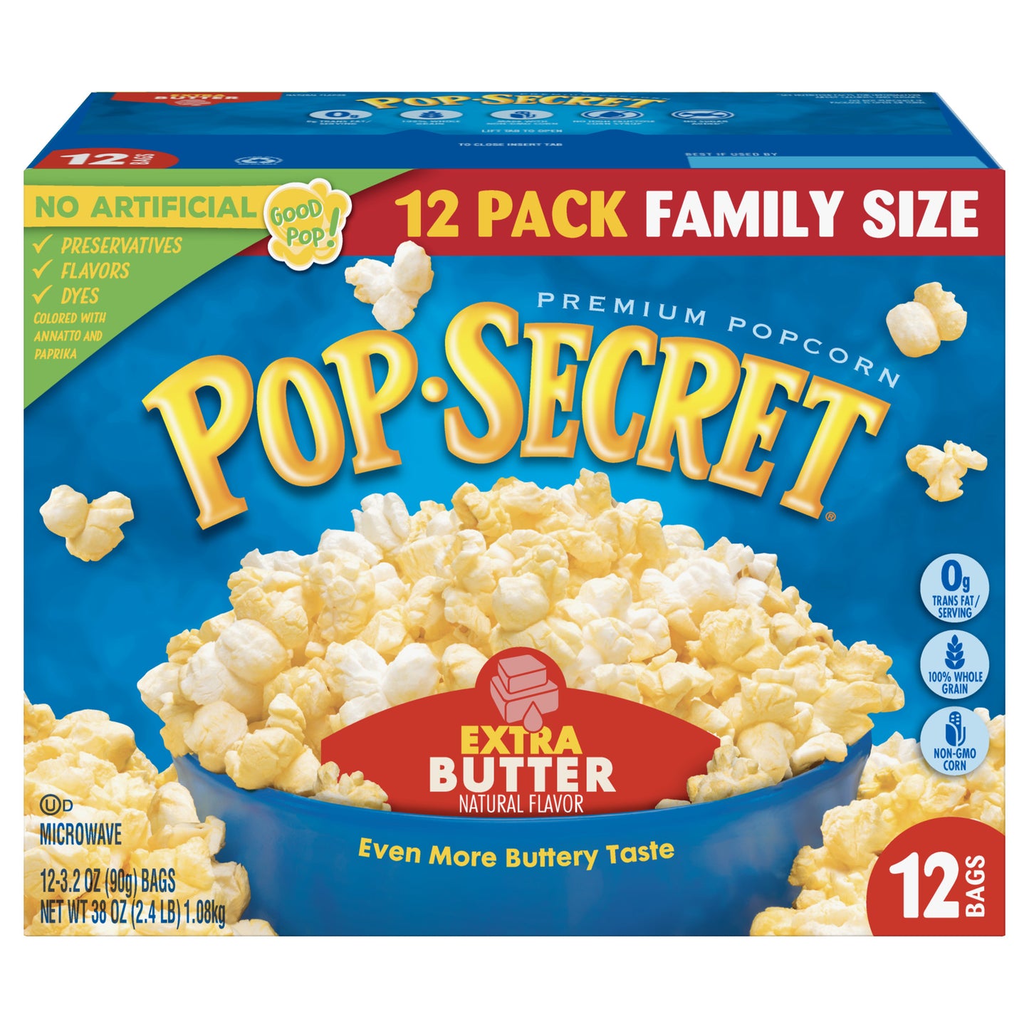 Pop Secret Microwave Popcorn Extra Butter Flavor 3.2 Oz Sharing Bags 12 Ct