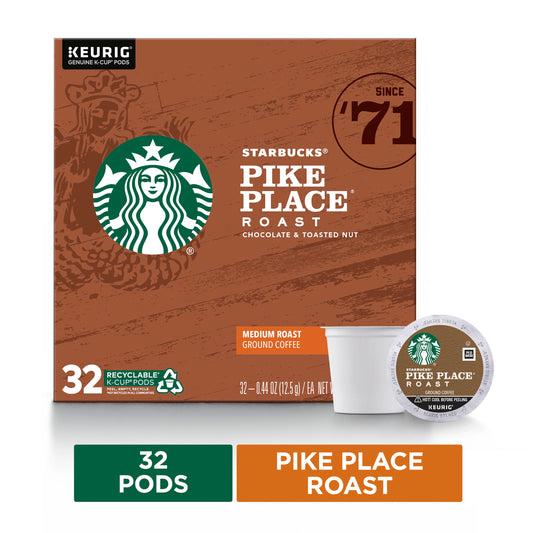 Starbucks K-Cup Pods, Pike Place Medium Roast Coffee, 32 Ct, 14.1 Oz