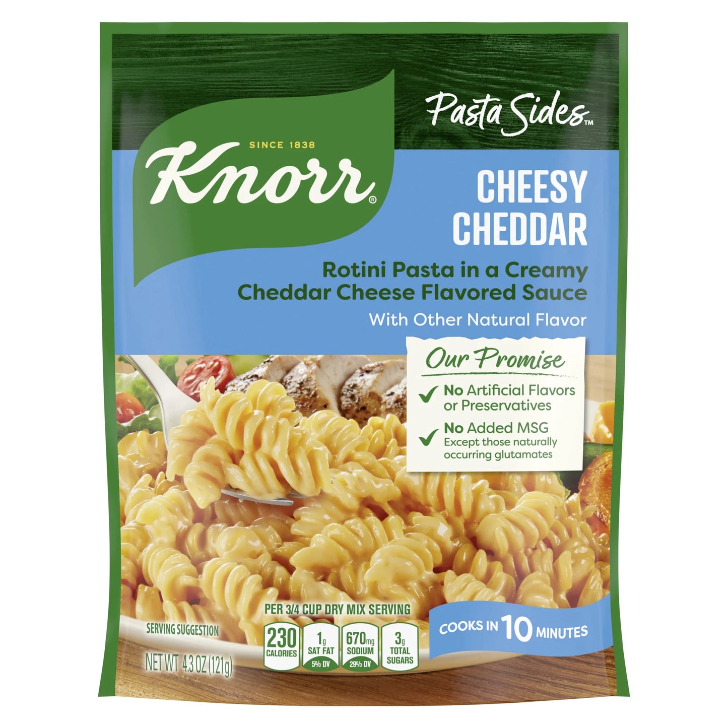 Knorr No Artificial Flavors Cheesy Cheddar Rotini Cooks in 10 Minutes, 4.3 oz Regular