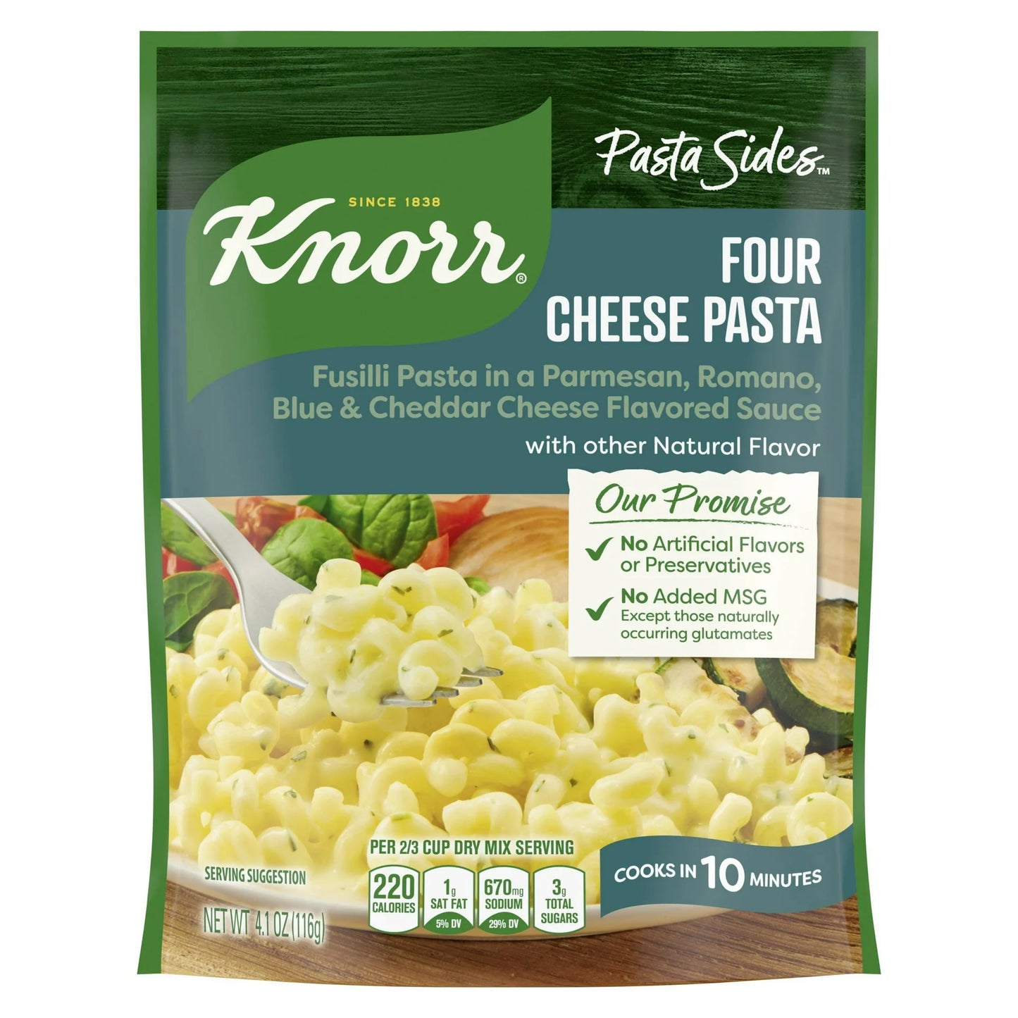 Knorr No Artificial Flavors Four Cheese Pasta Cooks in 10 Minutes, 4.1 oz Regular