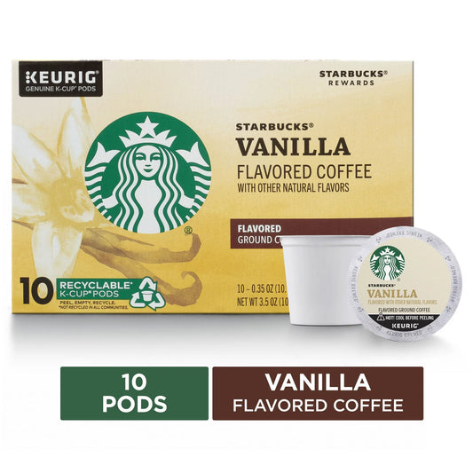 Starbucks Vanilla Flavored Coffee K-Cup Pods | Blonde Roast | Coffee Pods for Keurig Brewers | 1 Box (10 Pods)