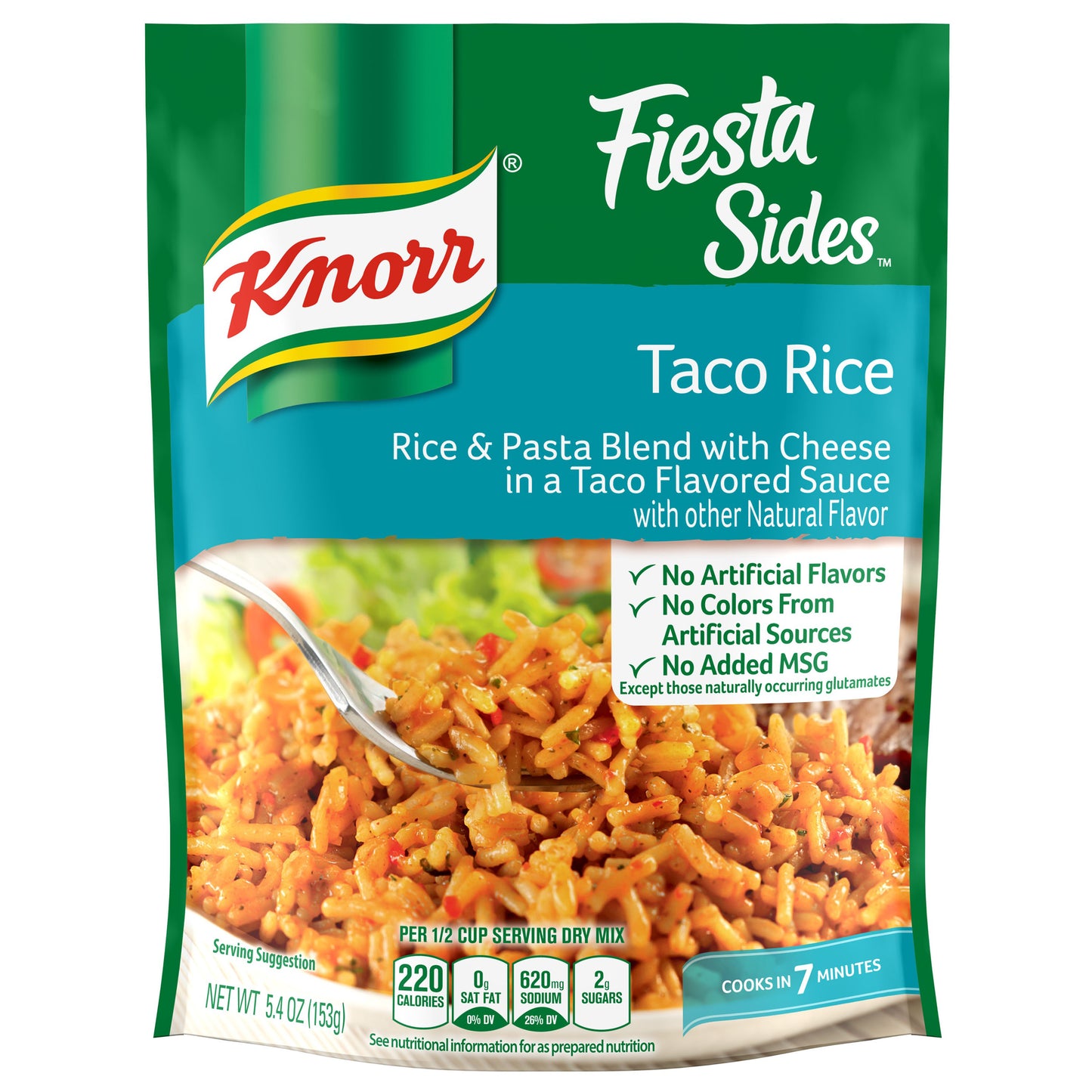 Knorr Rice Sides Taco Rice Cooks in 7 Minutes No Artificial Flavors or Preservatives No Added MSG 5.4 Oz