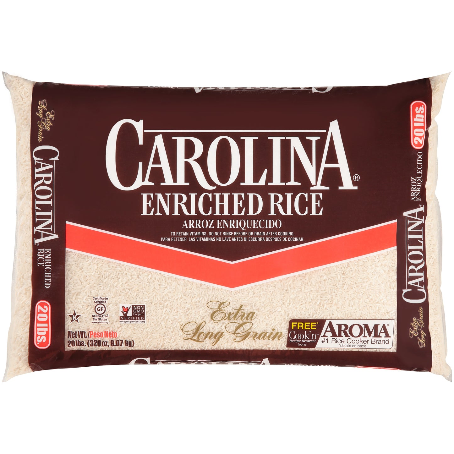 Carolina White Rice, Extra Long Grain, Enriched 20 LB