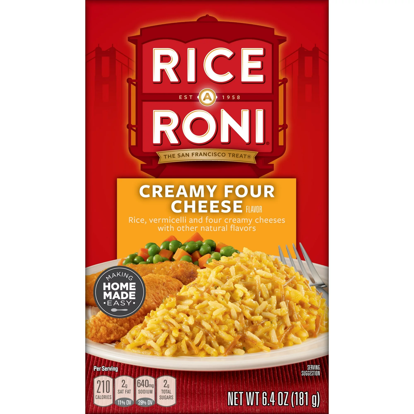 Rice-A-Roni Creamy Four Cheese Rice & Vermicelli Mix, 6.4 oz Cardboard Regular Box